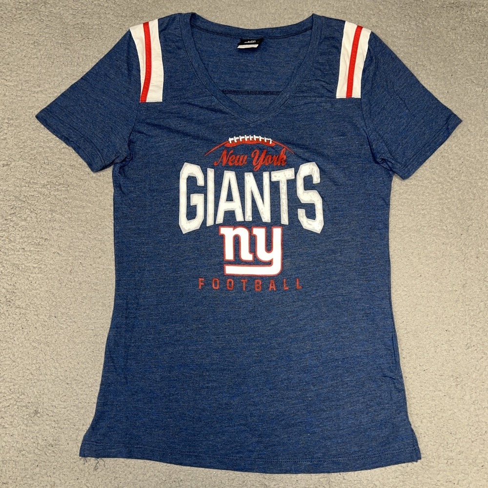 New York Giants NFL Team Apparel T Shirt Women's Size Large Blue V Neck Tee